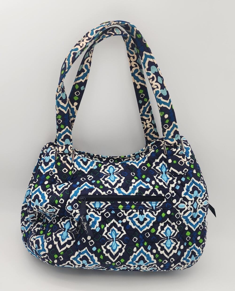 Vera Bradley Pleated Tote Ink Blue Quilted Shoulder Bag Purse Retired Pattern